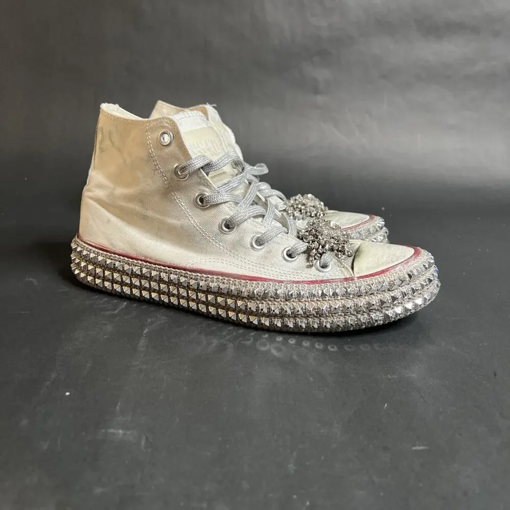 Nan-ku Couture White Jewel Studded Hi Top Sneakers Size 9.5 Tasseled Medallion - Picture 4 of 15